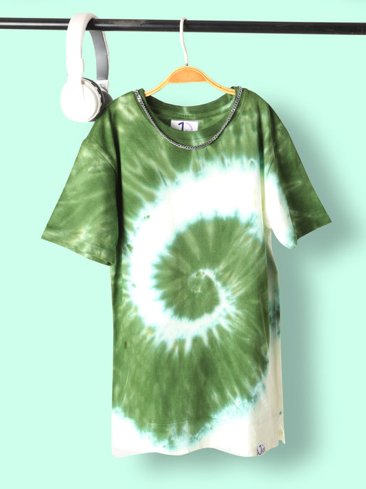 Boys Tie & Dye Green Longline Drop Shoulder T-Shirt