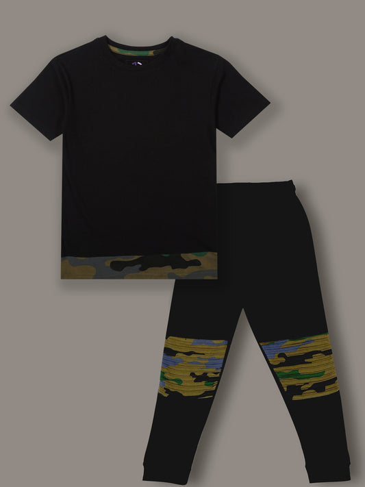 Boys Black Regular fit Co-Ord Set