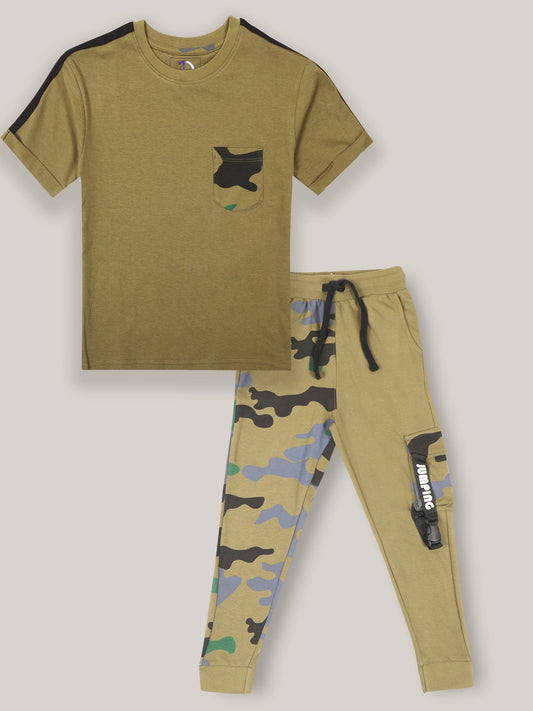 Boys Olive Regular fit Co-Ord Set