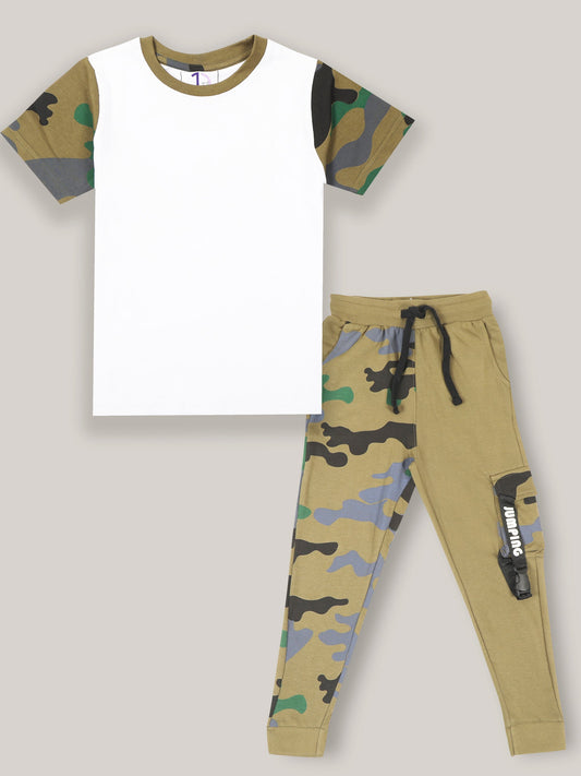 Boys White Regular fit Co-Ord Set