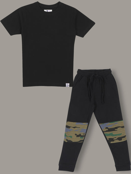 Boys Black Regular fit Co-Ord Set