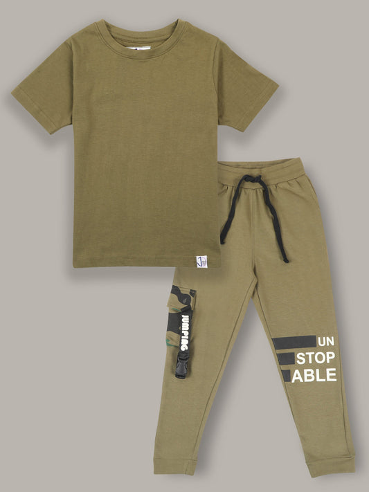 Boys Olive Regular fit Co-Ord Set