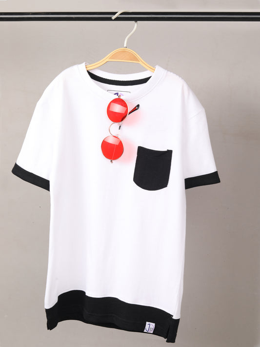 Boys Solid White Longline Drop Shoulder T-Shirt