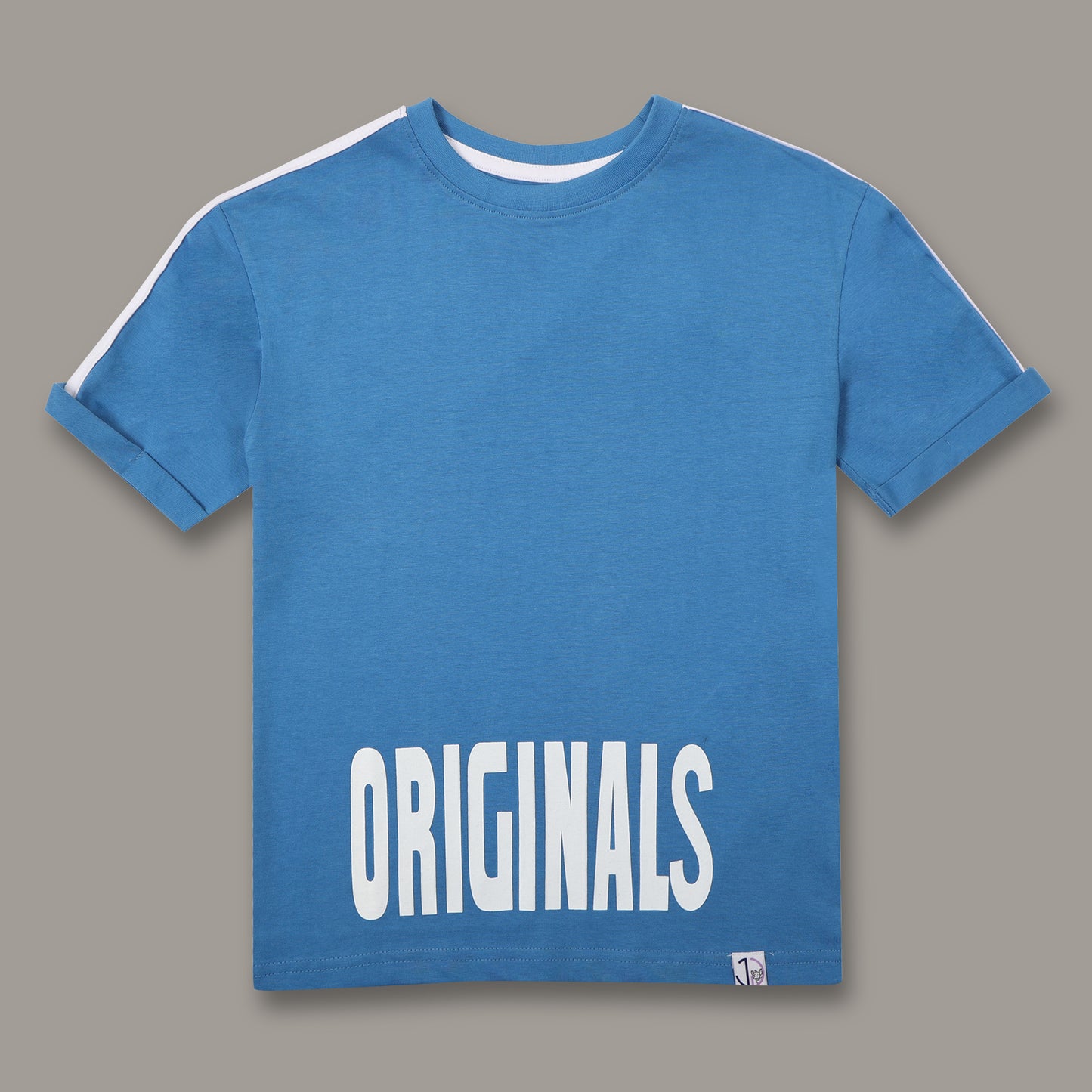 Boys Blue Printed Drop Shoulder T-shirt