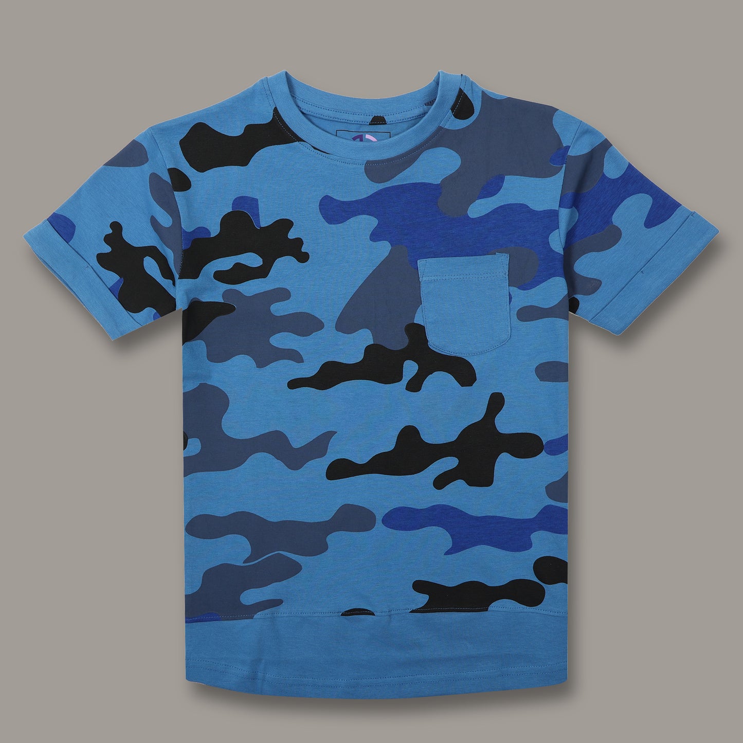 Boys Blue Camo Printed Short Sleeve T-shirt