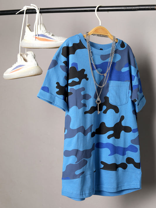 Boys Blue Camo Printed Short Sleeve T-shirt