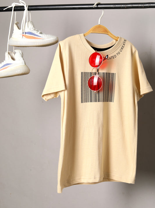 Boys Printed Regular fit Beige  T-Shirt