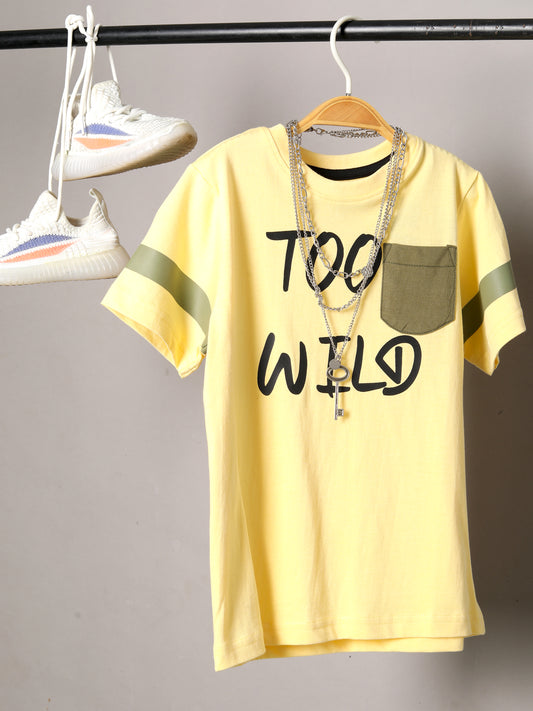 Boys Printed Regular fit Lt. Yellow  T-Shirt