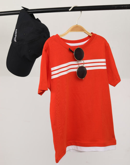 Boys Printed Regular fit Orange  T-Shirt