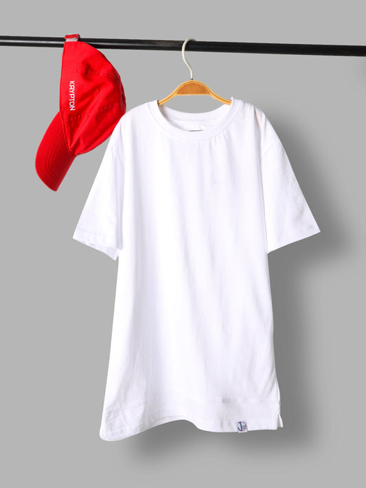 Boys Solid White Longline Drop Shoulder T-Shirt