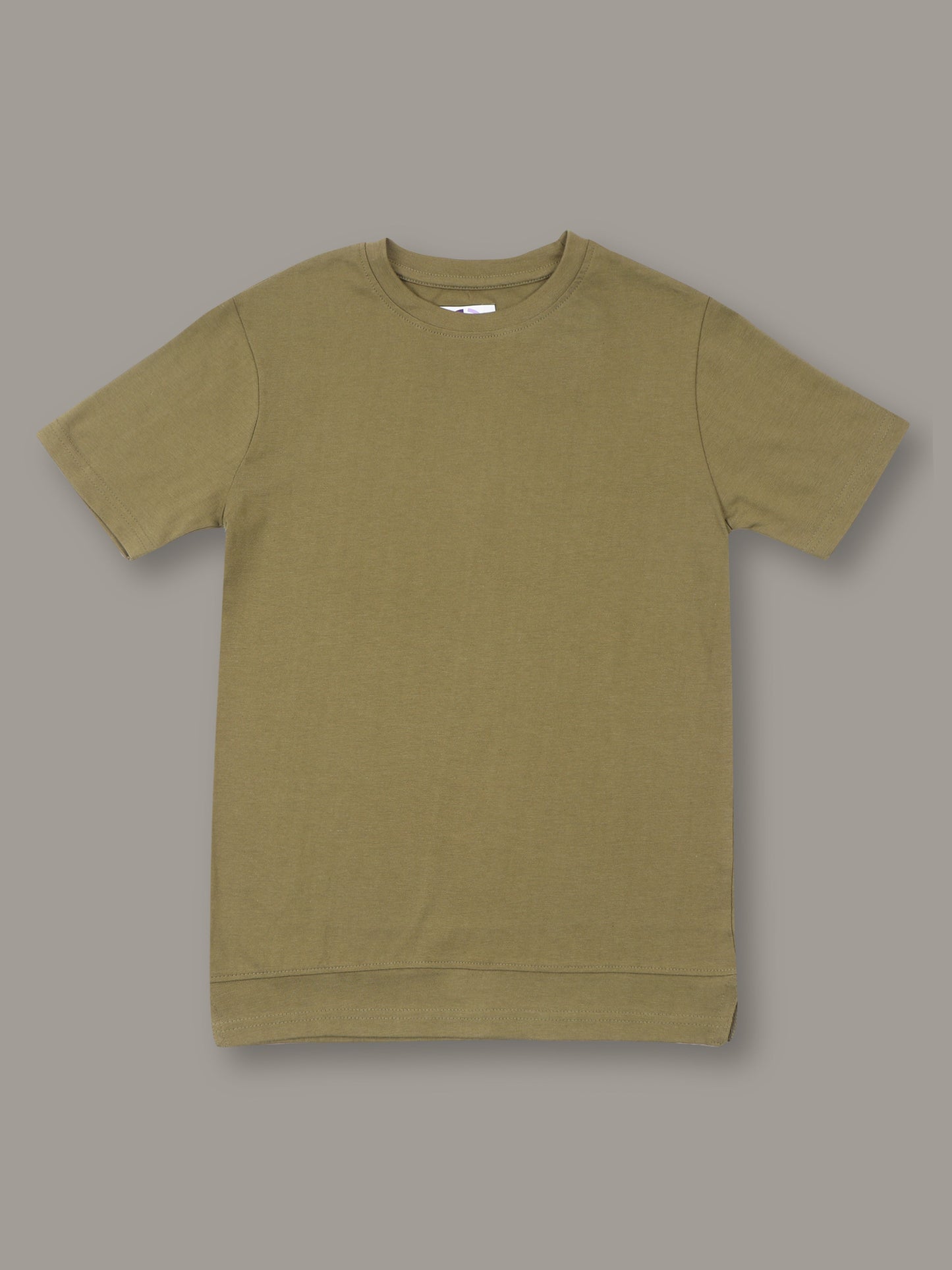 Boys Solid Olive Longline Drop Shoulder T-Shirt