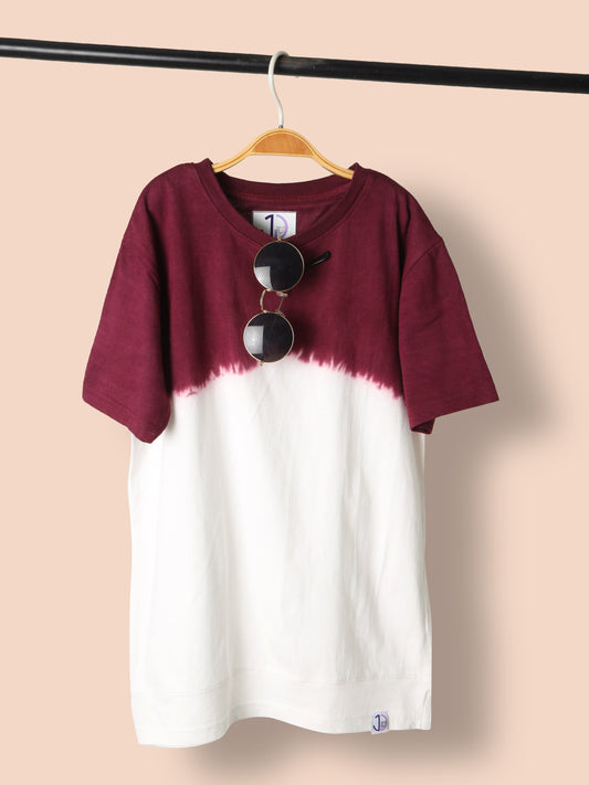 Boys Tie & Dye Maroon Longline Drop Shoulder T-Shirt