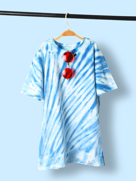 Boys Tie & Dye Blue Longline Drop Shoulder T-Shirt