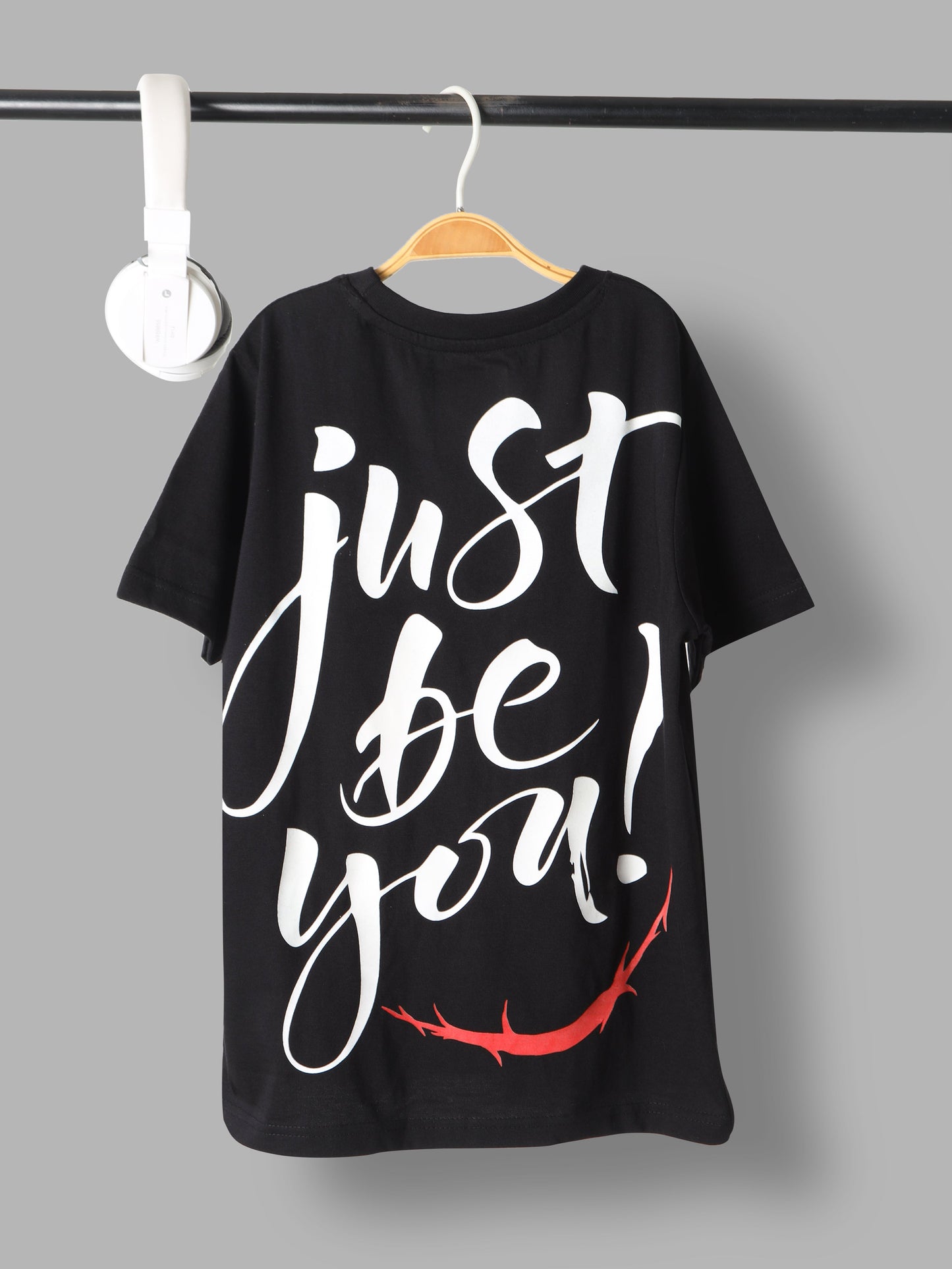 Boys Back Printed Black Longline Drop Shoulder T-Shirt