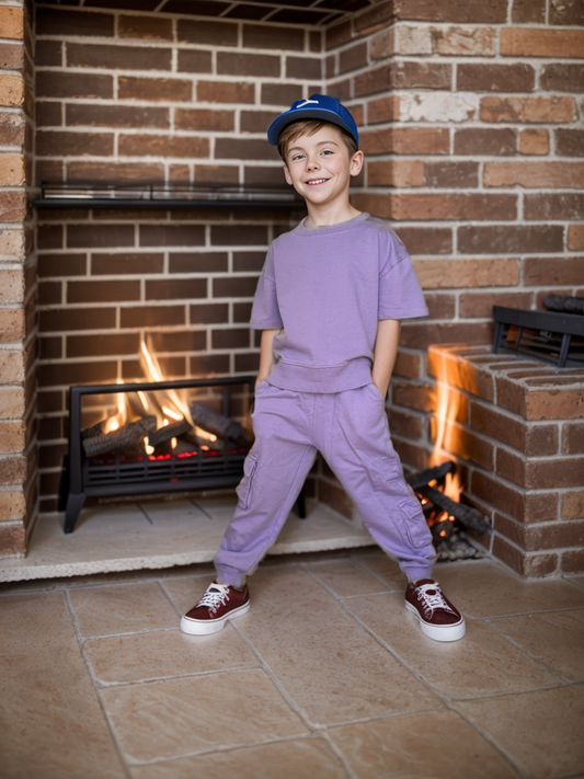 Boys Solid Purple Oversized Trackpant